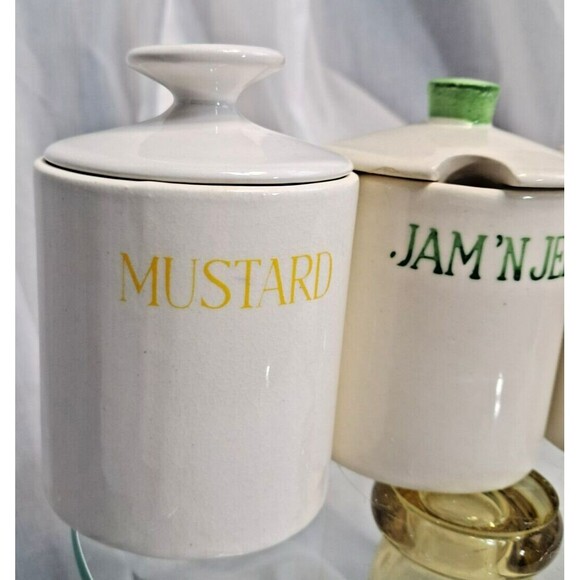 Vintage 60's Kitchen King Condiment Set Jam Jelly Ketchup Mustard FLAW - Picture 4 of 12